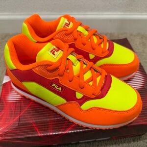 “New” Fila Big Kids Sneakers in Neon Yellow and Orange size3